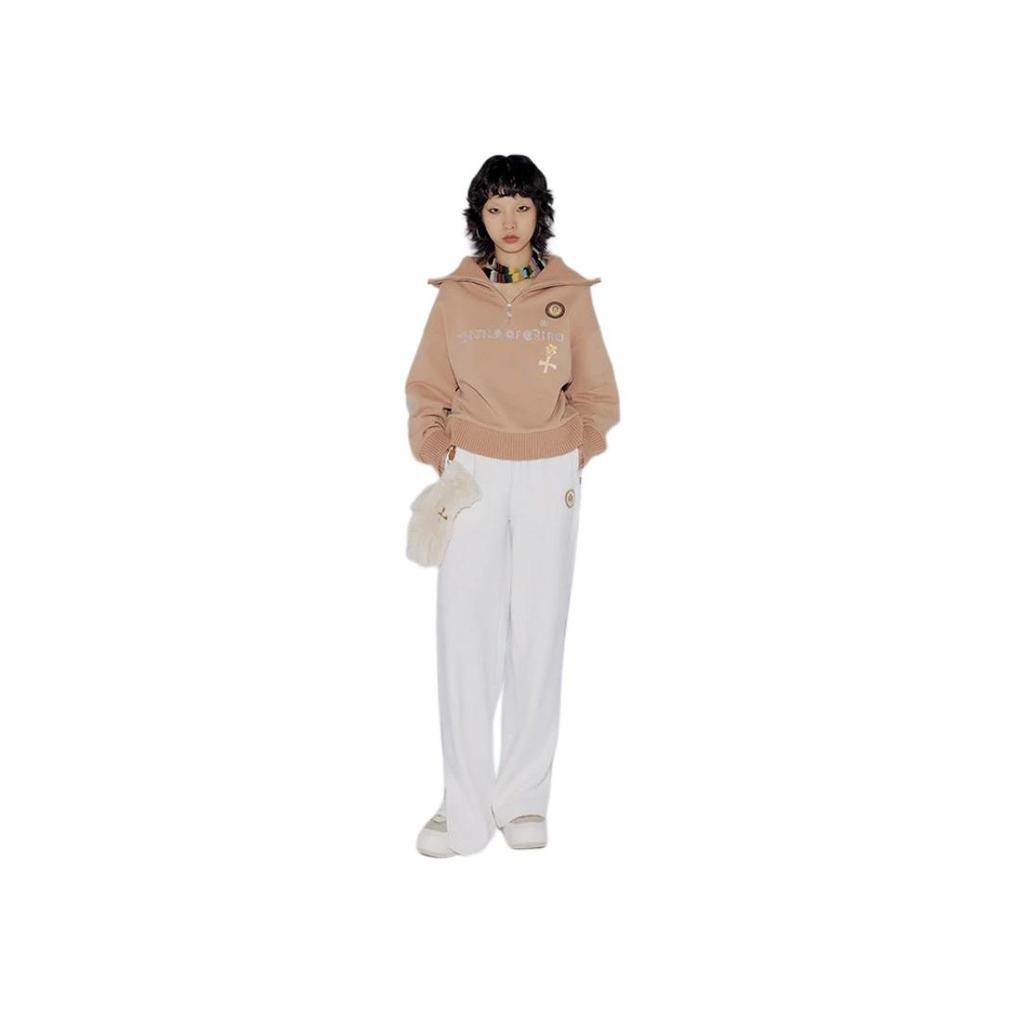 Li Ning Plain Straight Leg Knitted Casual Pants Women Bottoms Off-White AKXT194-1