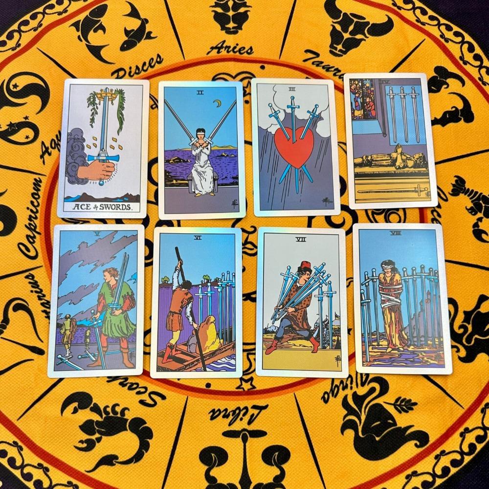 Holographic Gold Foil Rider Tarot Deck - 78 Cards PET Plastic, Waterproof & Scratch-Resistant, with Paper Guidebook 12*7cm