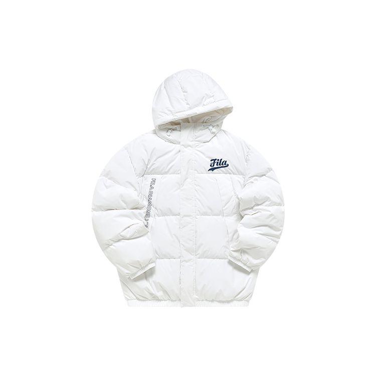 Fila Fusion Solid Color Logo Patch Fashion Loose Hooded Warm Down Jacket Men outerwear White T11M242909F-WT