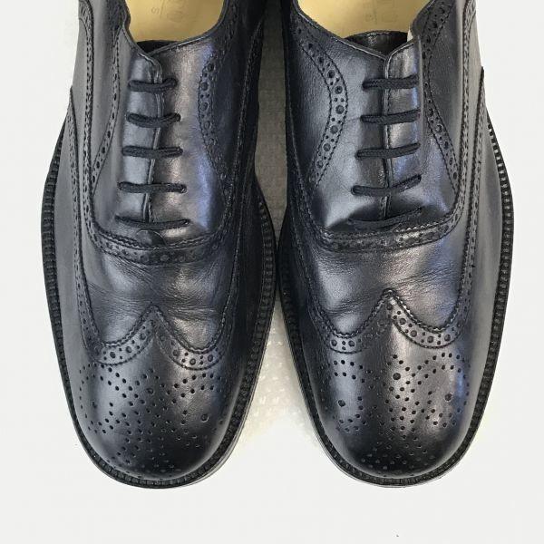 Made in France CLERGET Leather Goodyear Welt Full Brogue Wingtip 42 / 26.0-26.5cm / Black Dress Shoes(USED)