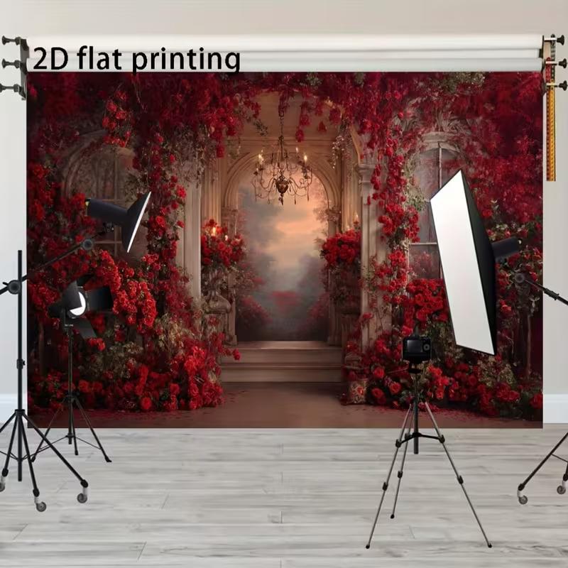 2D Luxurious Red Floral Doorway Backdrop Engagement & Wedding Photography