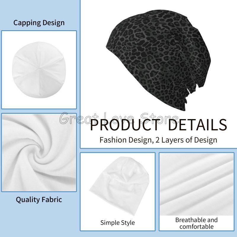 Black Leopard Print Beanie Hat Warm Bonnet Cap Adults Knitted Hats Headwear Vintage Street Skullies Beanies for Women Men