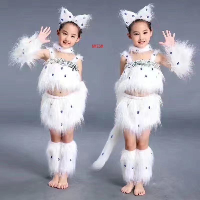 White Cat Cosplay for Girls Sexy Cat Girl Cosplay Costumes Fox Girl Cos Animal Dance Costumes for Children Halloween Cosplay