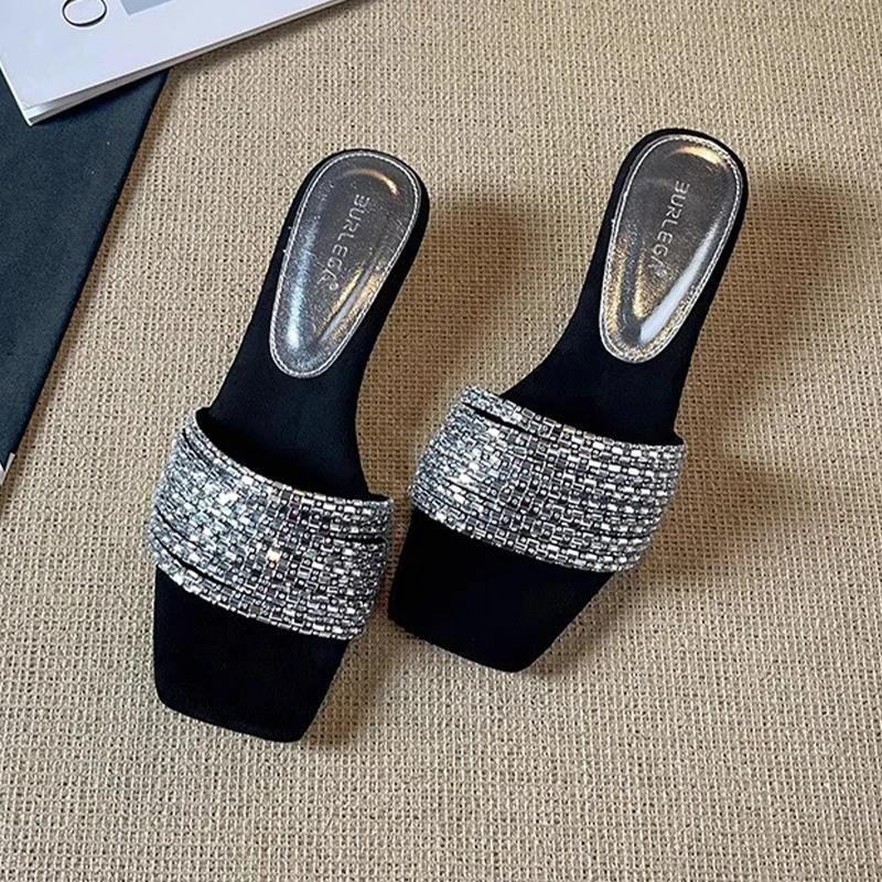 Women Wedges Slippers Square Toe Heeled Shoes Summer Sandals New 2025 Dress Party Luxury Woman Shoes Brand Pumps Mujer Zapatos