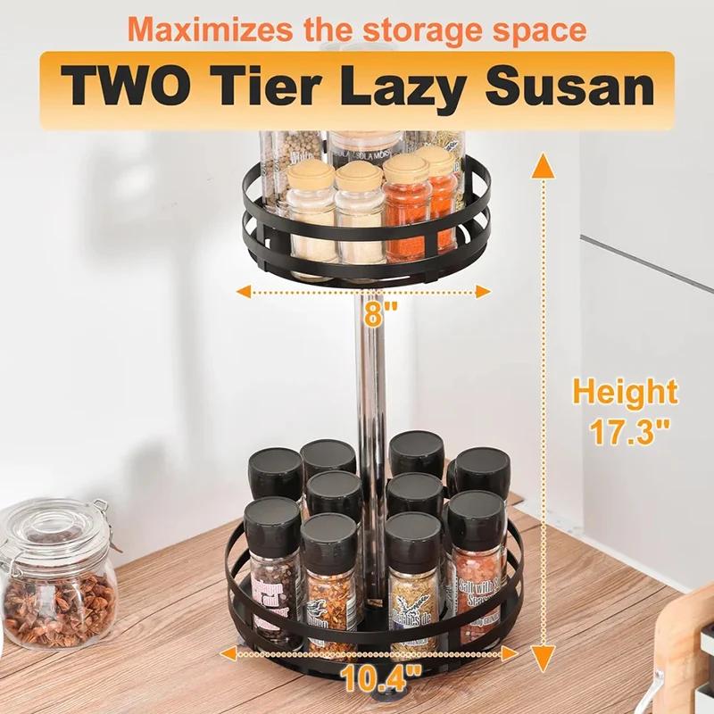 360°Rotation Spice Rack Organizer Non-Skid Carbon Steel Storage Tray for Seasonings and Spices Jar Cans Home Kitchen Accessories