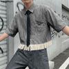 INCERUN Summer Men Short Sleeve Chain Decoration Striped Loose Casual Tassel Shirts Tops