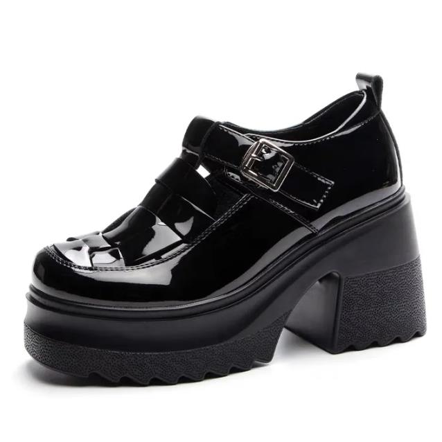 

Модные 10 см синтетические лакированные настоящие летние туфли на танкетке на платформе Mujer Comfy 2024 года, модные черные женские сандалии с пряжкой, женская обувь, горячая распродажа 35 чёрный