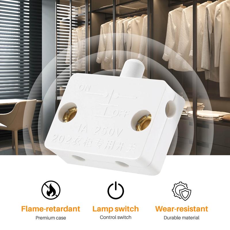 AA58 6Pcs Door Led Switch for Closet Light,Normally Closed Cabinet Electrical Lamp Switches,for Closet Pantry Cabinet White