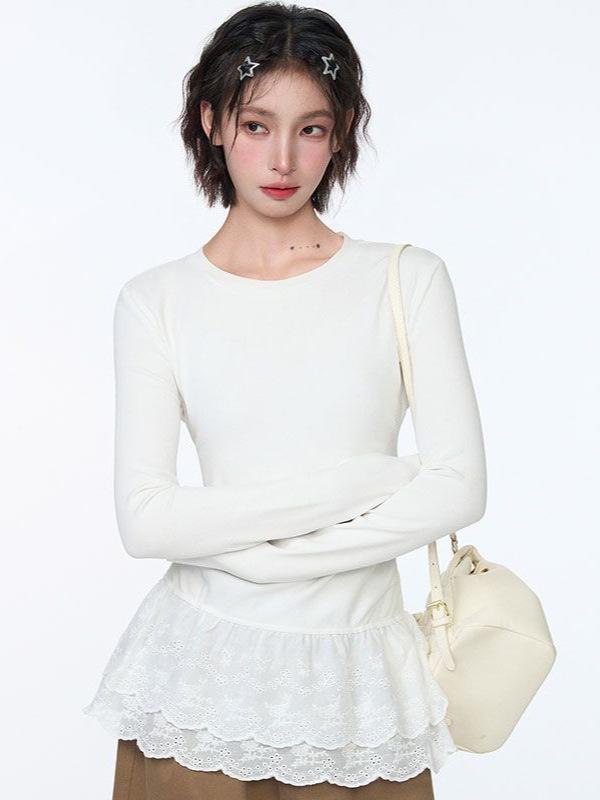 Autumn/Winter Pure Desire Lace Long Sleeve Slimming T-shirt for Women