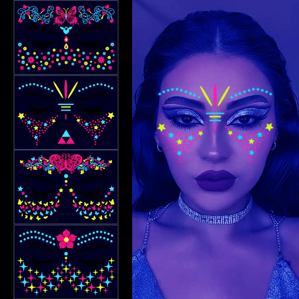 16 Fluorescent Face Stickers Nightclub Masquerade Neon Fluorescent Face Stickers Waterproof Music Festival Glow Tattoo Stickers