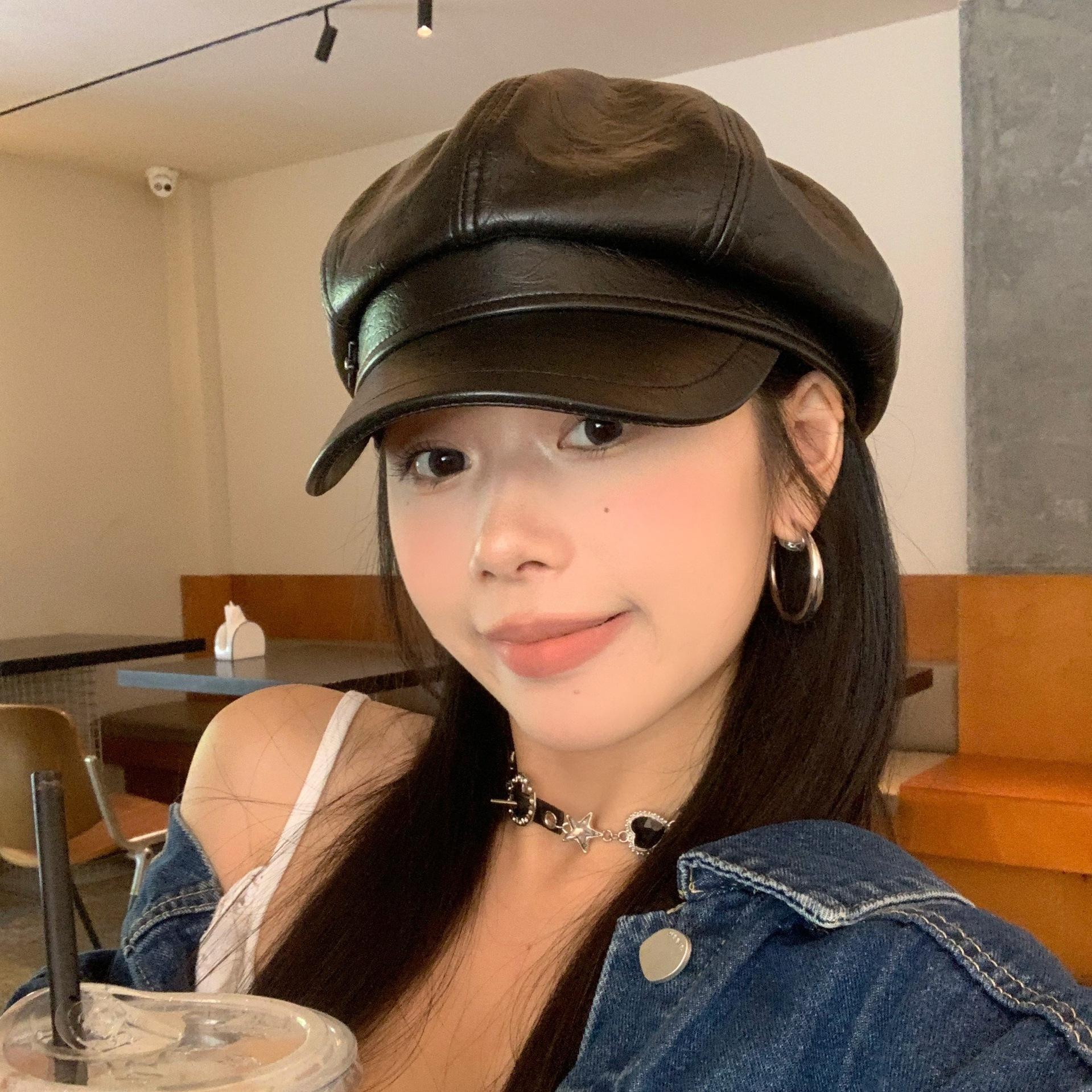 

Корейский стиль, все сочетается, кожаная восьмиугольная шляпа для женщин, берет с открытым лицом, шляпа газетчика в британском стиле, шляпа художника, новая One Size