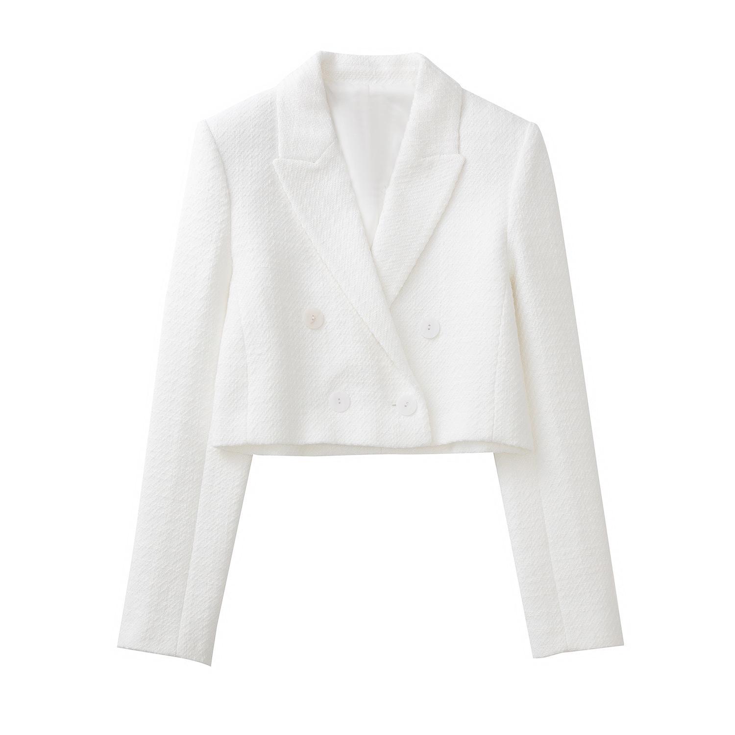 

Летняя женская фактурная белая куртка с длинными рукавами и двубортными лацканами для ЕС и США 2022 г. M белый