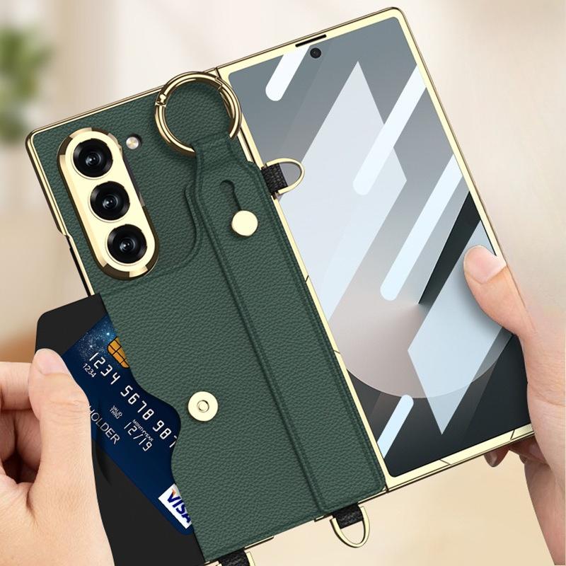 Samsung ZFold6 Telefono Cellulare Pelle di Chitina Stile Piccola Fragranza Braccialetto Borsa per Carte Braccialetto a Catena Portatile Custodia in Pelle