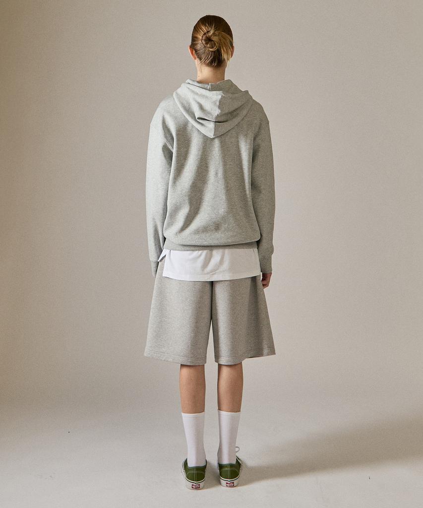BASIC HOUSE Uni Bermuda Wide Single-Pleat Special Double-Sided Shorts Melange Grey