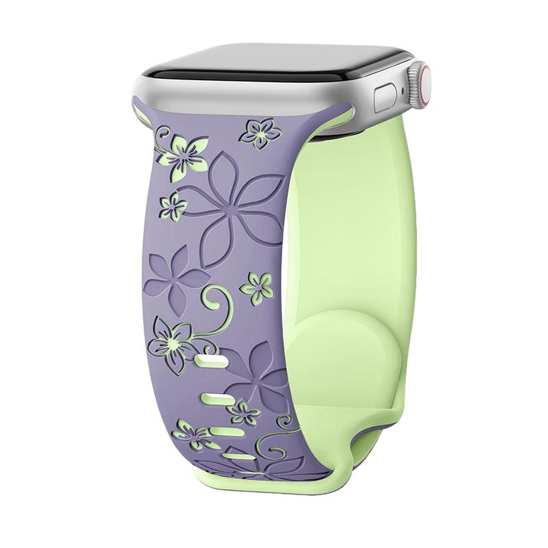 

Ремешок с цветочной гравировкой для Apple Watch Band 41 мм 40 мм 44 мм 45 мм 42 мм 38 мм 49 мм силиконовый спортивный Iwatch Series SE 9 8 7 6 5 Ultra 2 38/40/41mm