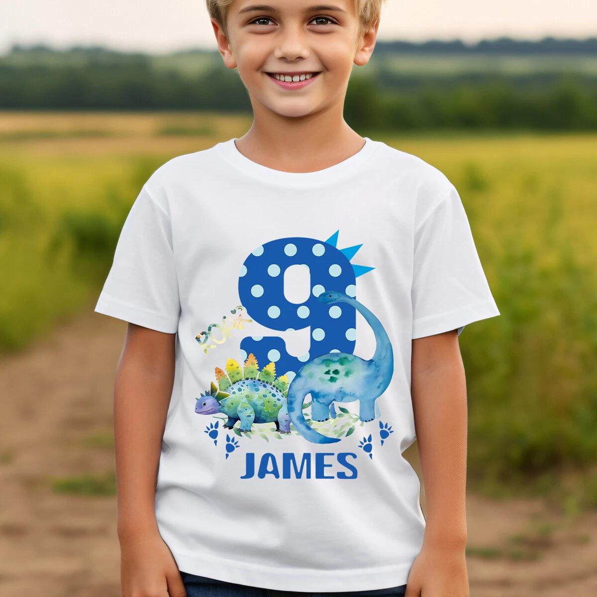 Personalised Dinosaur 9th Birthday Kids T-Shirt Name Gift Boys Girls Top #TA-195 150