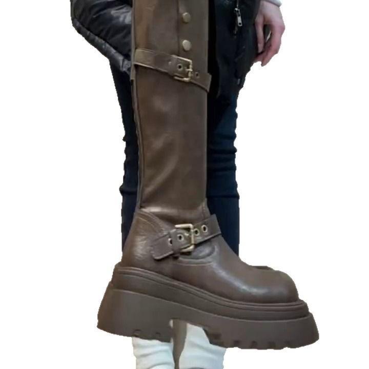 Height-increasing Retro Two-wearing Martin Boots for Women, Thin and Versatile, Thick-soled Knight Boots
