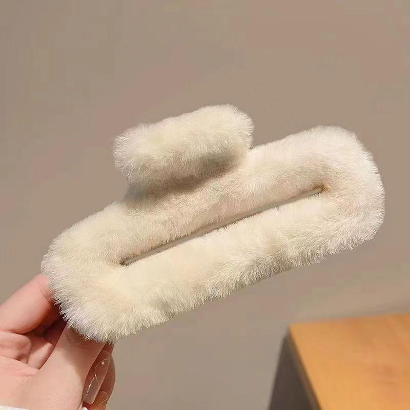 

11CM Plush Square Hair Claw Clip Korean Colorful Simple Versatile Grab Clip Fashion Shark Clip Girl Hair Accessories Decoration 11cm грязно-белый