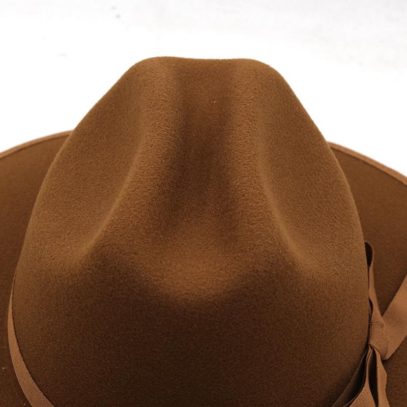 Khaki Wool Women Fedora Hat Wide Brim Hats Elegant Lady Gangster Trilby Felt Homburg Church Jazz Hat Men Cowboy Hats