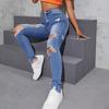 Dziewczęce modne podarte obcisłe spodnie casualowe w stylu skinny foot jeans