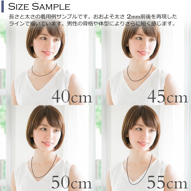 Black spinel coated necklace choker, convenient magnetic clasp, slim design (2.2mm thickness), 42cm - 60cm length, women'smen's, made in Japan (45cm