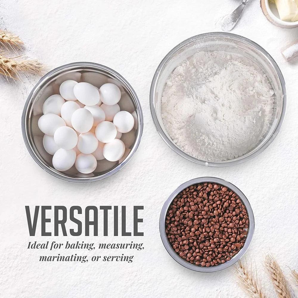 OVENTE Mixing Bowl Stainless Steel with Lids Nesting Bowls with Measuring Marks Easy To Clean and Store Perfect Cooking Baking