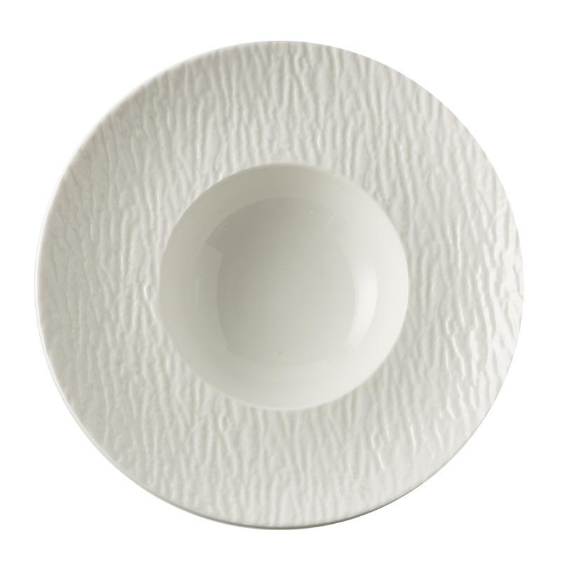 Pure White Stone Pattern Straw Hat Plate French Dessert Plate Restaurant Pasta Plate Premium Flying Saucer Plate Western Soup Plate