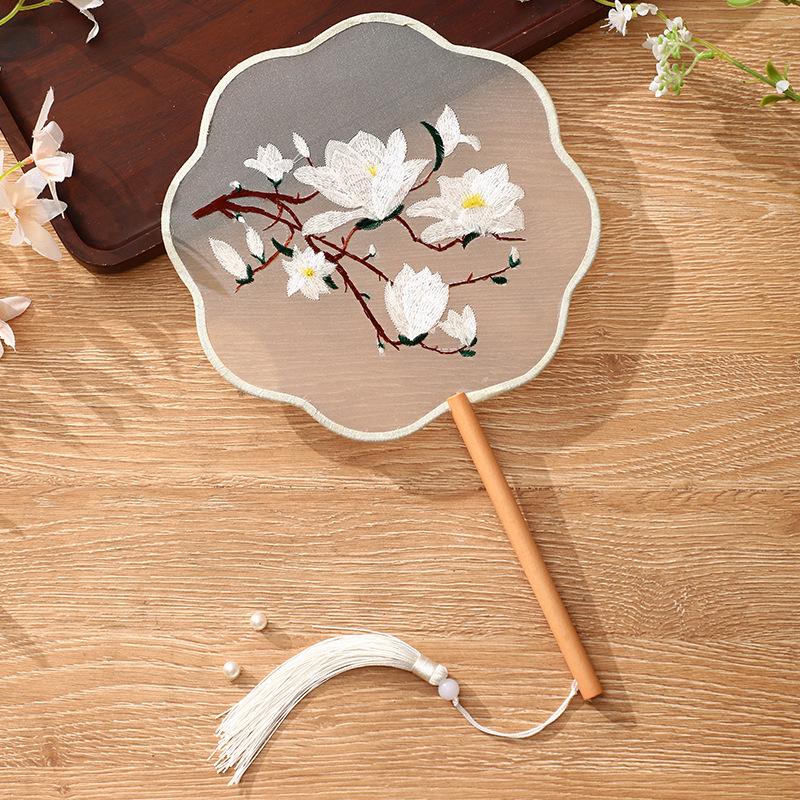 With Tassels Pendant Silk Fan Floral Pattern Tuan Fan Chinese Style Embroidery Fan  Home Decor