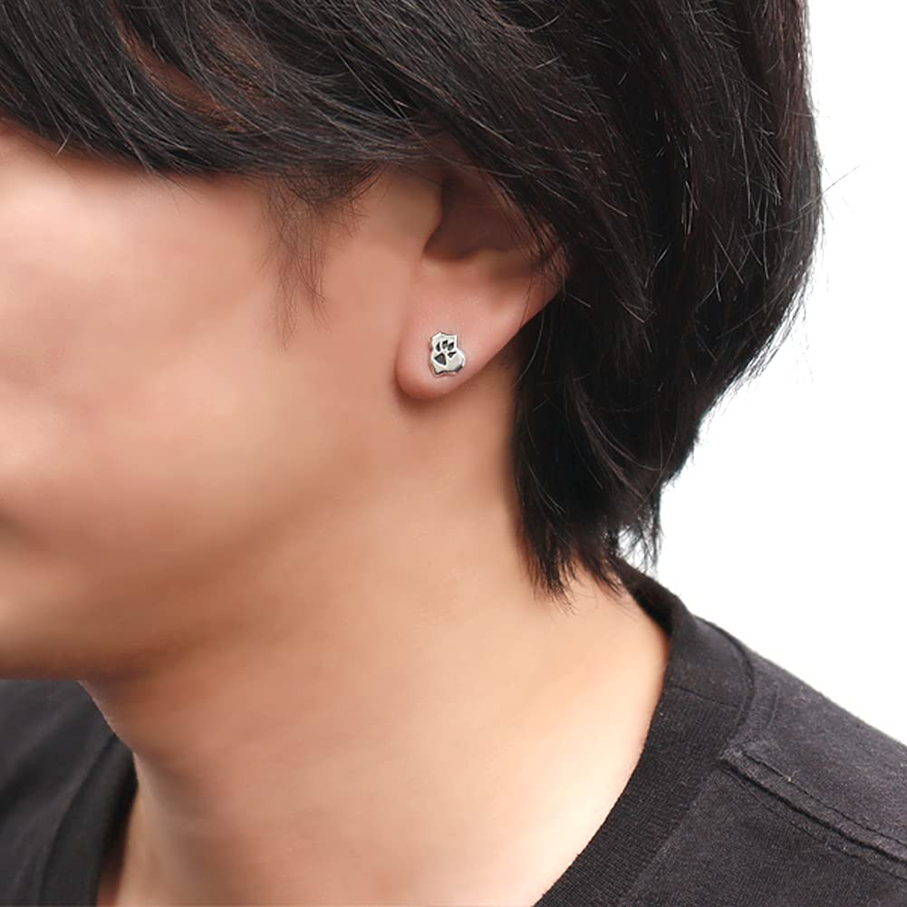 WOLFMAN B.R.S. Wolfman B.R.S. Silver 925 Wolf Foot Stud Earring (Single Earring) Wolf Paw Print Men's