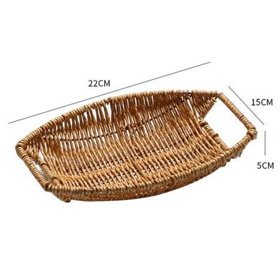 Durable Hand-Woven Imitation Rattan Basket Multipurpose Handmade Wicker Basket Retro Large Capacity Storage Tray Kitchen Picnic