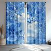 2 Stück Blaue Rose Blumenvorhänge, Schmetterlingsdruck & Rustikaler Bauernhofstil Traumhafte Schlafzimmer Vorhänge