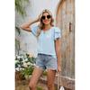 Women's  Spring Summer Solid Color V-neck Cutout Double-layer Sleeve Loose Chiffon T-shirt For Leisure Leisure Foreign Trade