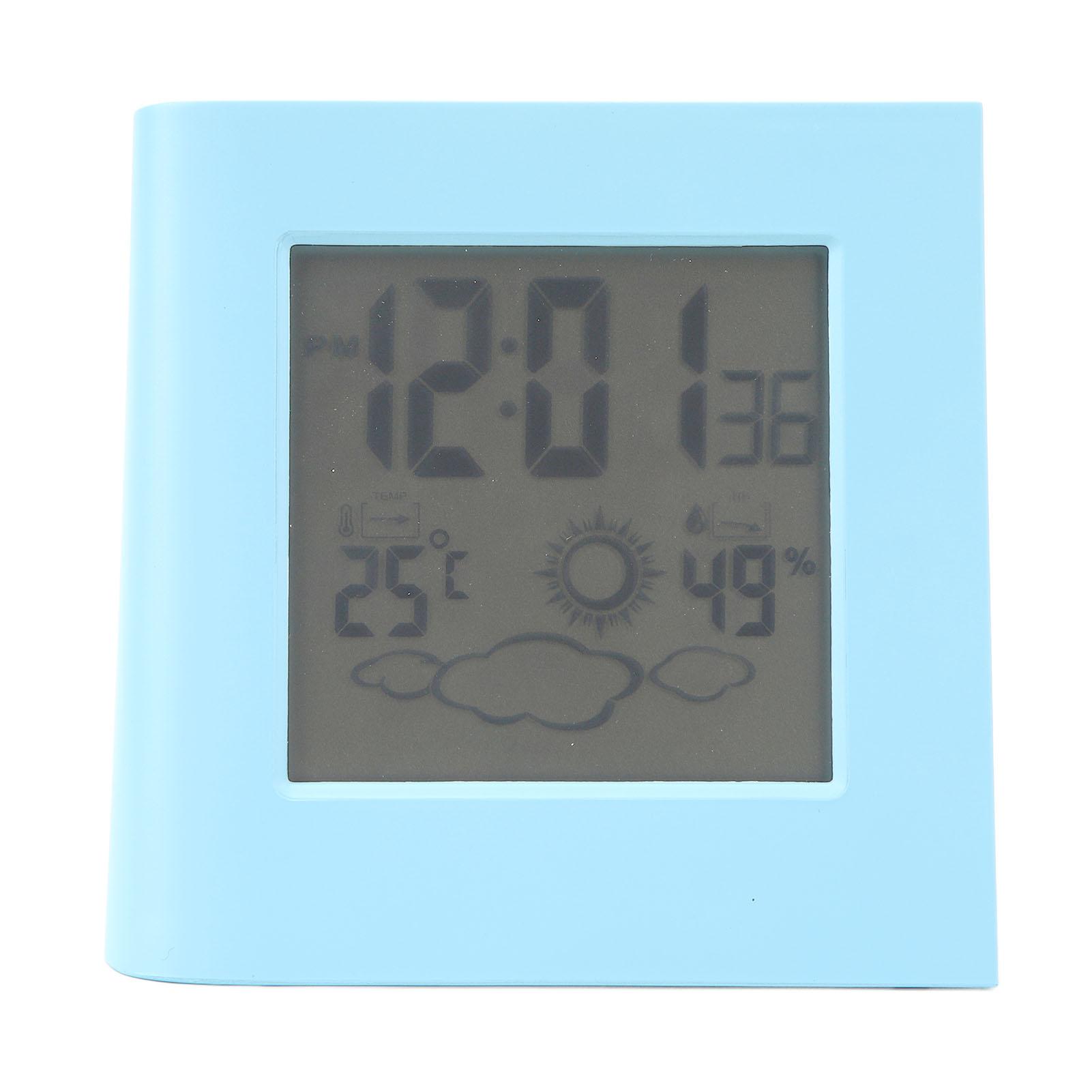 Alarm Clock with Weather and Temperature Solar Battery Dual Energy Alarm Clock Weather Forecast Temperature Humidity Alarm Clock синий