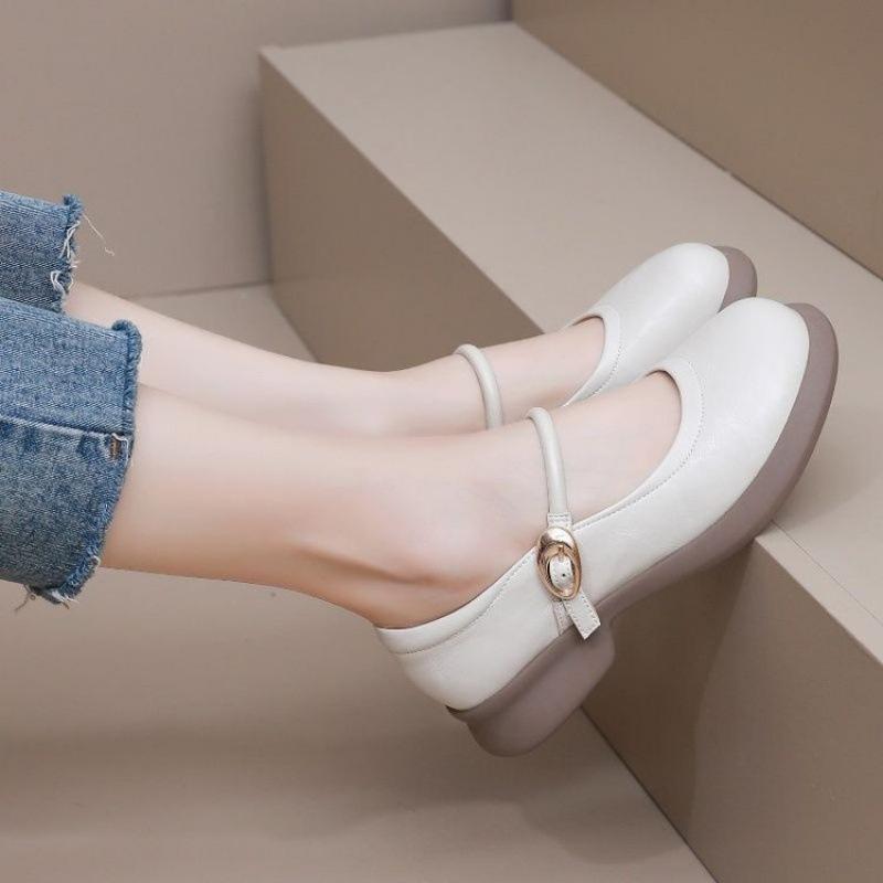 New Mary Jane Shoes Soft-soled Small Leather Shoes Black One-word Soft-soled Shallow Mouth Single Shoes