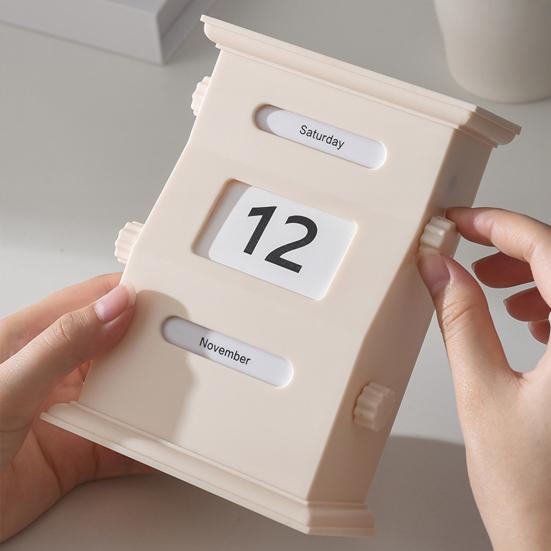 Perpetual Calendar Retro Style Desktop Calendar with Rotating Display Easy Manual Date Month Day Setting Calendar