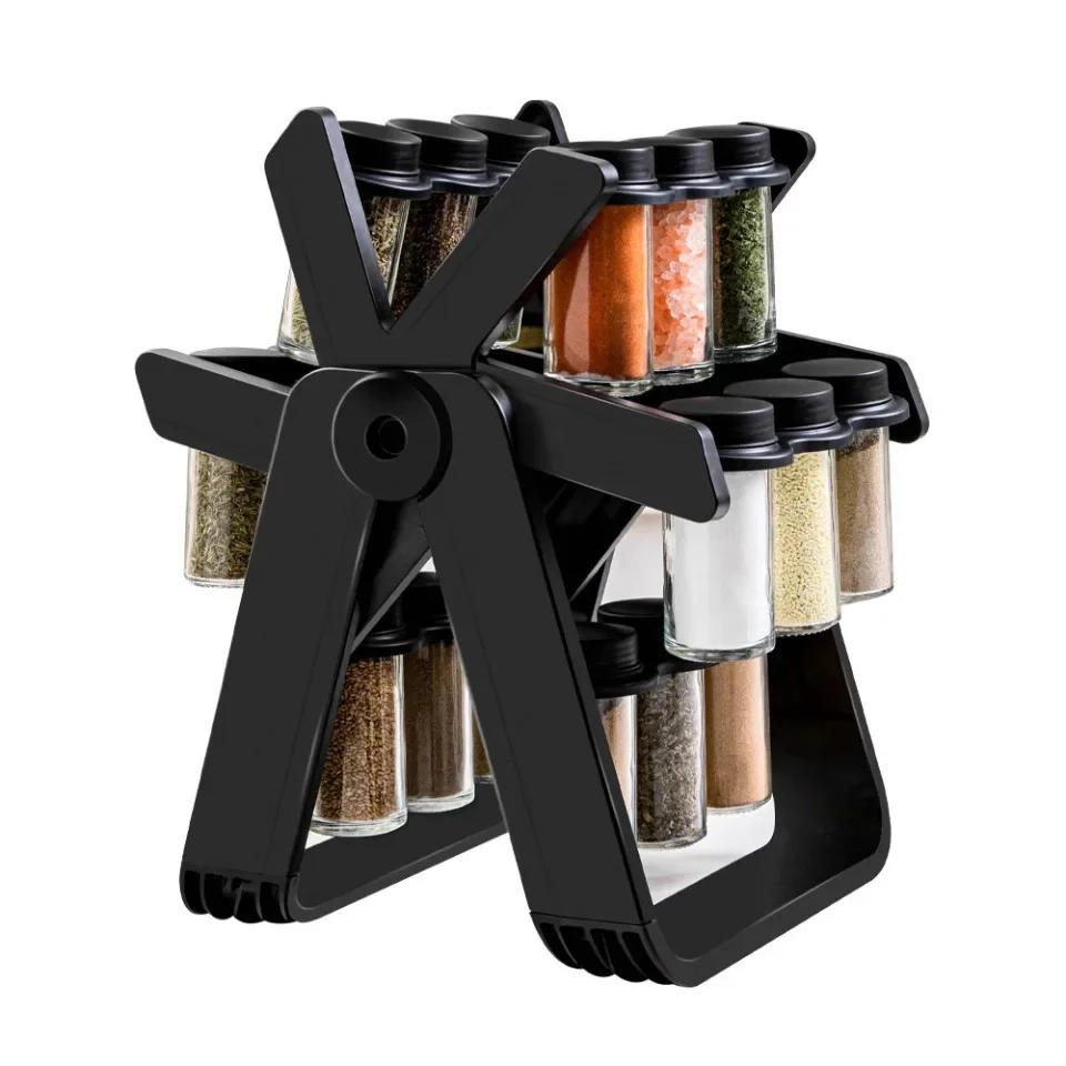 Rotating Glass Spice Rack Set Spice Storage Rack Household Rotating Storage Stable Convenient Storage Rack for Easy Retrieval
