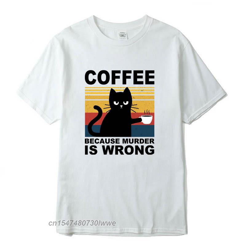 Cool Unisexs TShirt High Quality 100 Cotton Funny Cat Drinking Coffee Printing Casual Cool Loose Crew Neck TShirt Male Tops