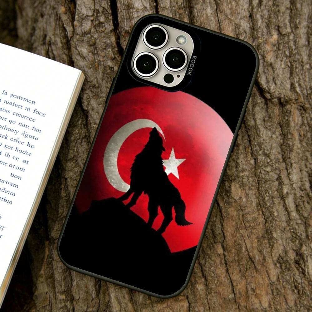Türkischer Wolf Truthahn Flagge Handyhülle Für iPhone 17,16,15,14,13,12,11 Plus,Pro Max,XS,Bunte Silberne Handyhülle Funda Cover