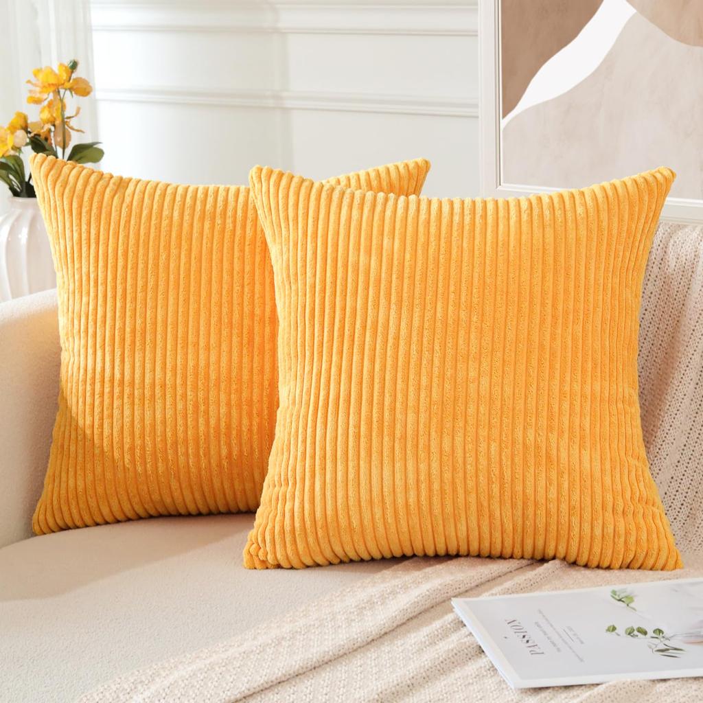 Otostar 45x45cm Nordic Style Corduroy Striped Cushion Set of Stylish and Cute Modern Design with Zipper Sofa Cushion Covers Orange Covers, 2, closure,