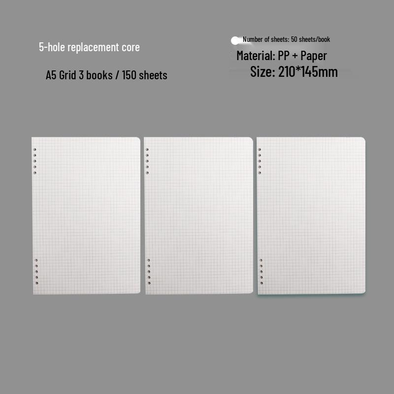 Grid A5 Refillable Loose-Leaf Notebook - Soft On Hands, Detachable Planner with Loose-Leaf Paper.