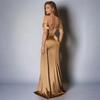 One-Shoulder Solid Color Evening Dress with Slit and Fishtail Skirt