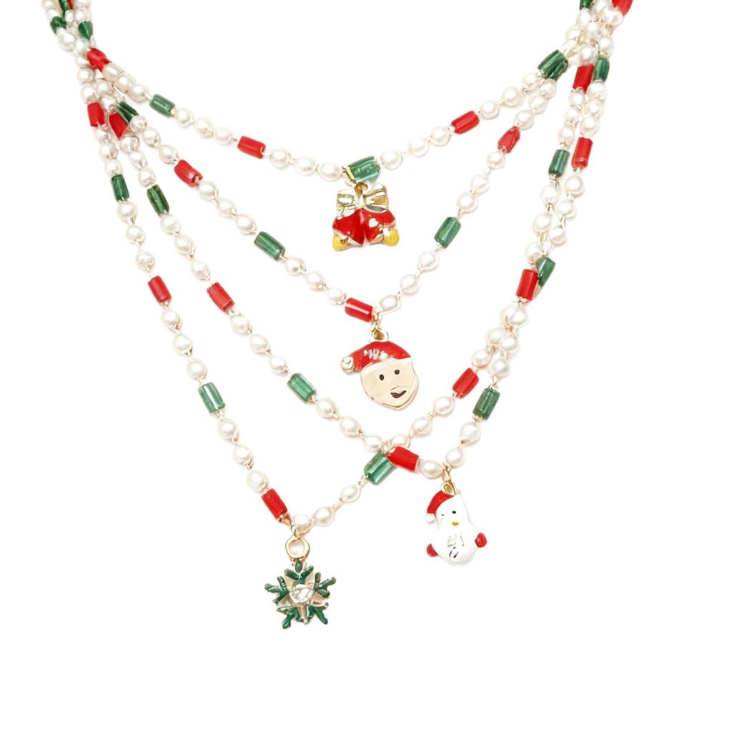 European-American Christmas Pearl Crystal Necklace: Snowman & Tree Choker with Creative Santa Claus Clavicle Chain
