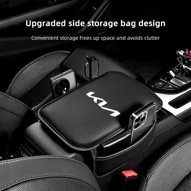 AANL1 Car Armrest Box Mat With Storage Pocket Leather Protective Cover Pad For KIA Stinger RIO Sorento Ceed Sportage Forte Niro Soul