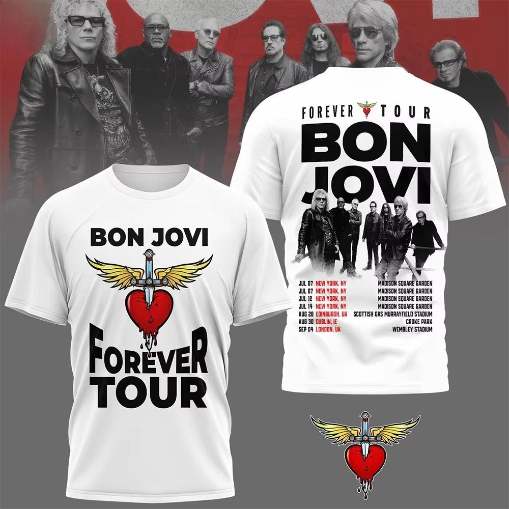 Unisex Rundhals Y2K Rock Grafik Kurzarm T-Shirt für Bon Jovi Forever 2026 Welttournee T-Shirt