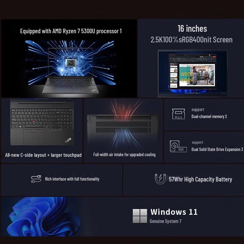 Lenovo ThinkPad E16 16-inch Ryzen Laptop (CN version)