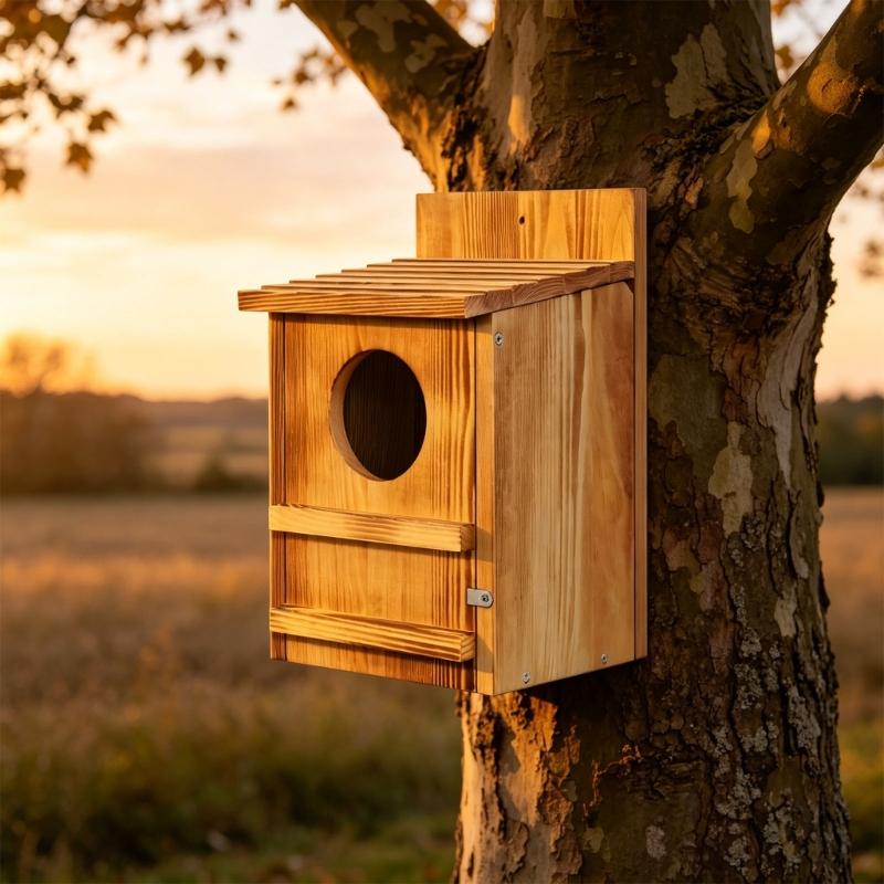 Handcrafts Wooden Bird Feeder Owl House Nest Box For Parrots Outdoor Garden Decoration Tree Mounted Bird Feeding Station