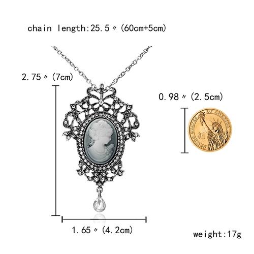 

Rinhoo Necklaces & Pendants Jewelry For Women Vintage Cameo Queen Flower Beauty Head Crystal Pendant Necklace Sweater Long Chain