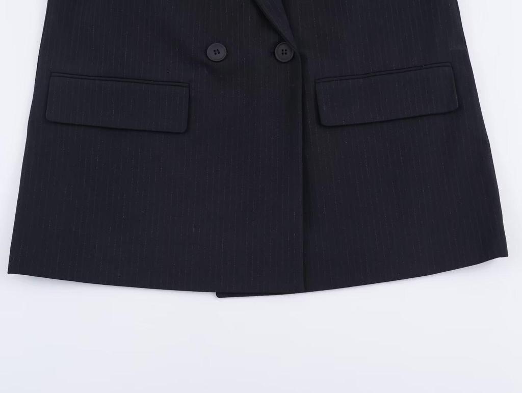 BR&ZA Women's 2026 Spring Pinstripe Double-Breasted Blazer