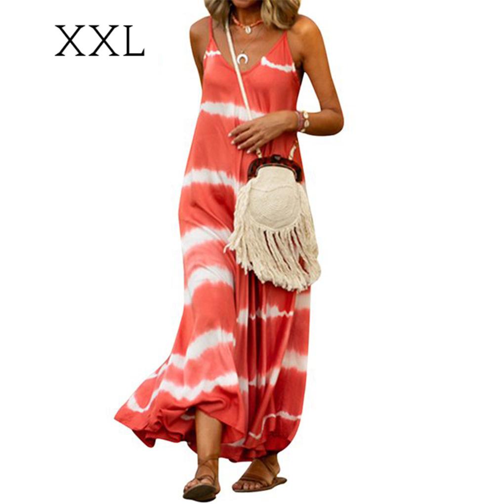 Women Tie Dyed Striped Printed V Neck Sleeveless Maxi Dress