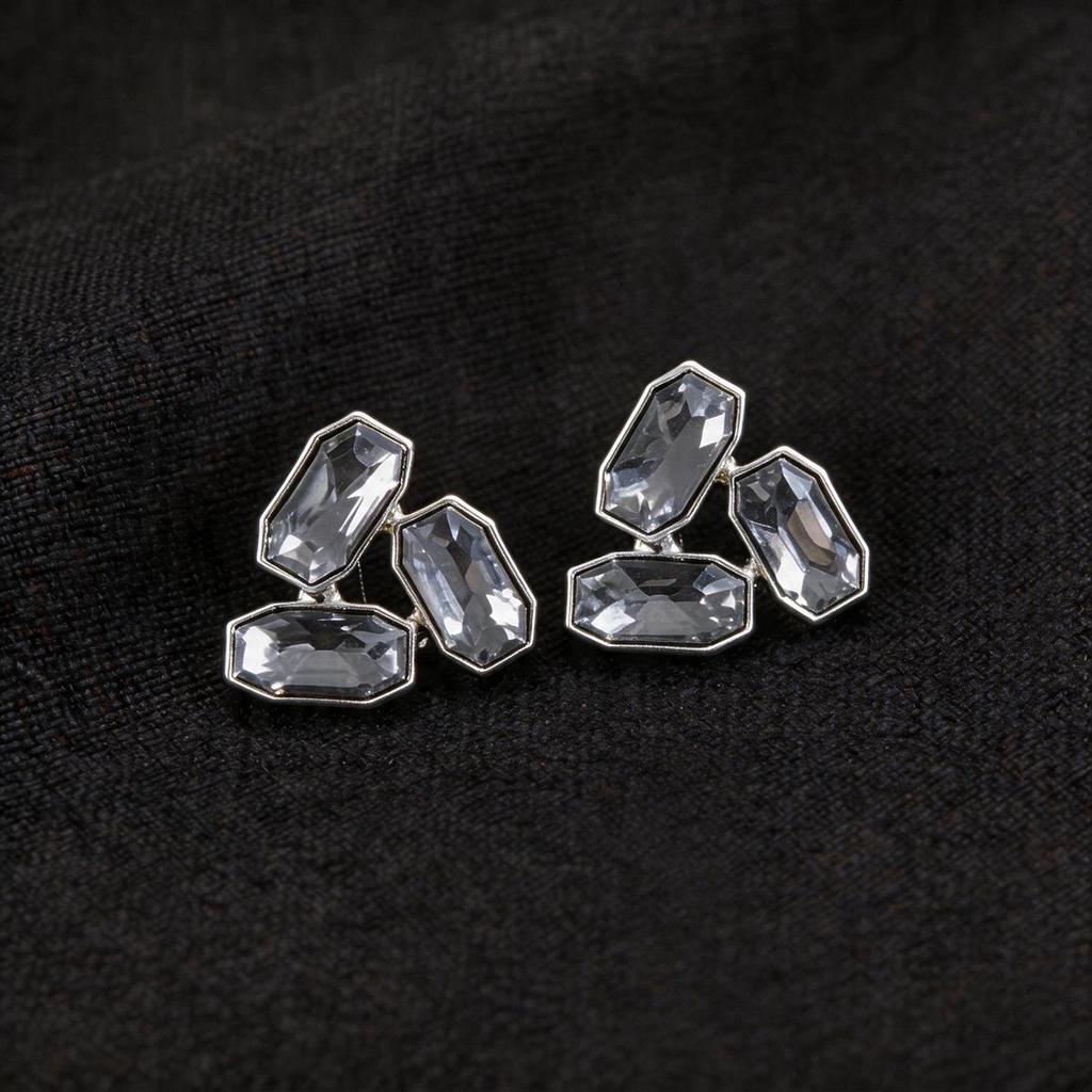 European & American Luxury Geometric Rhinestone Stud Earrings - Chic, Fashionable Design for Women